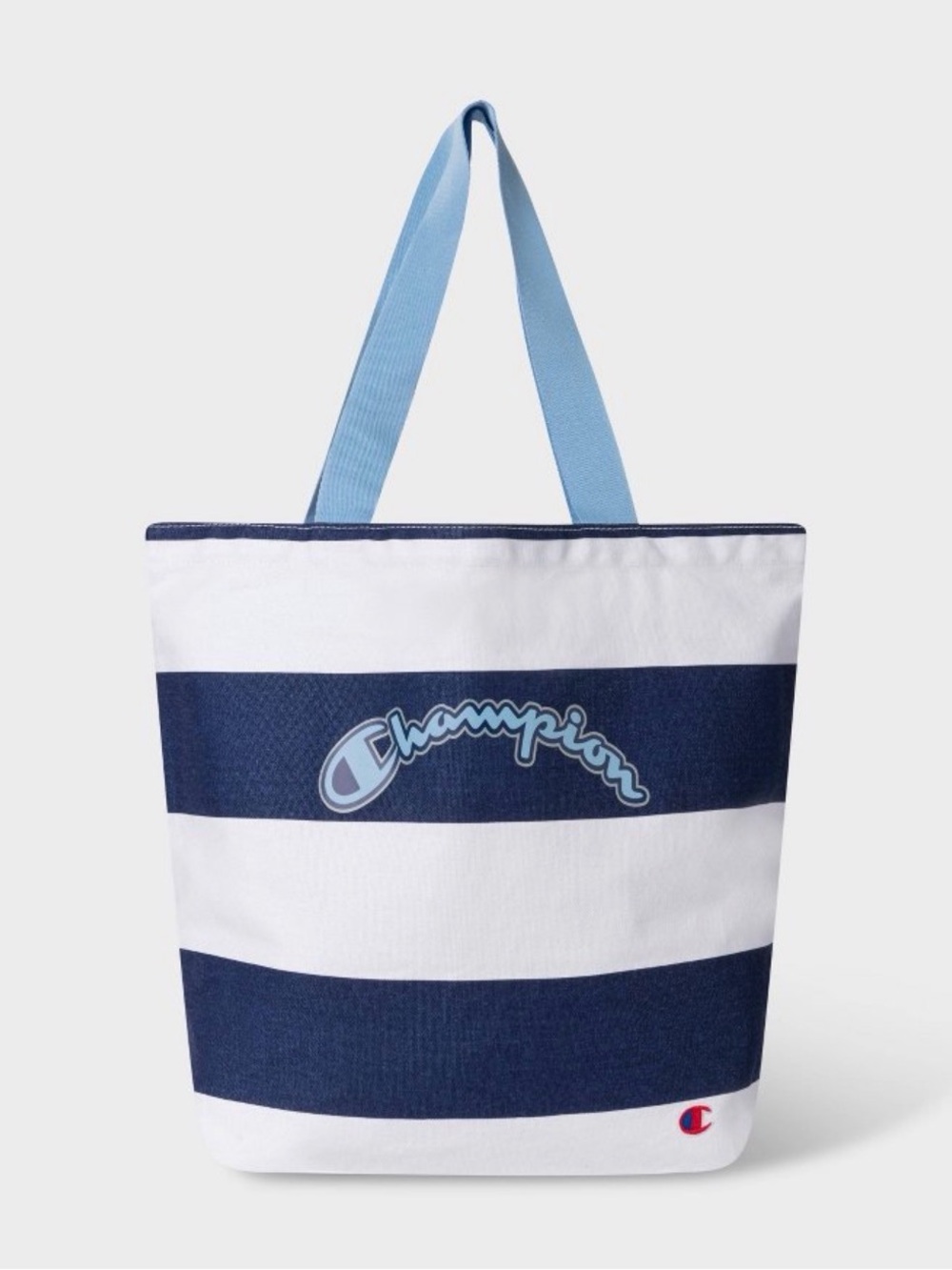 Champion Navy & White Stripe Tote with Light Blue Handles